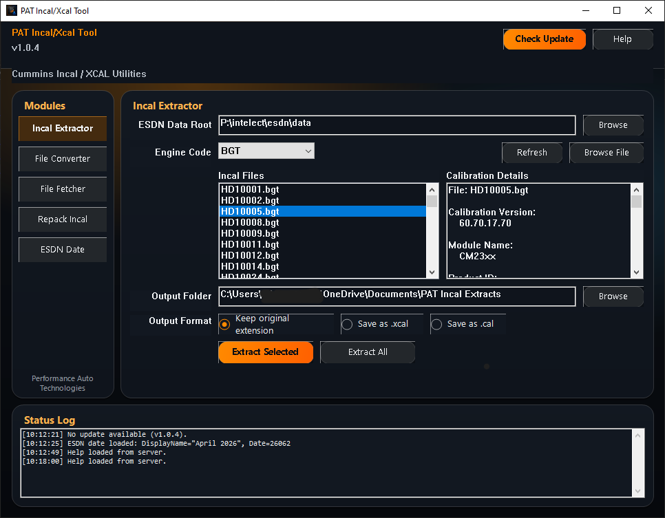 PAT Incal/Xcal Tool screenshot